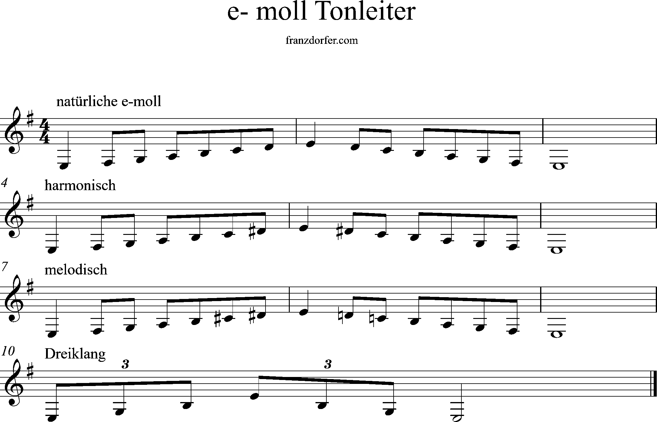 e-minor scale, treble clef, lower octave